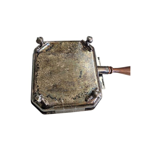 Antique Silver Footed Silent Butler Crumb Catcher Wood Handle - Picture 8 of 14